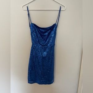 Blue sequin mini dress
